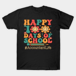 Accountant Happy 100th Day Of School Groovy Appreciation T-Shirt